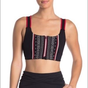 Free People Spin Front Zip Embroidered Sports Bra